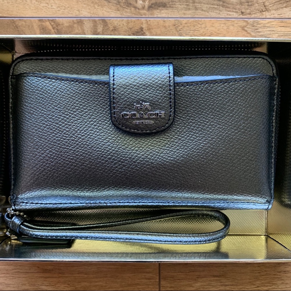 COACH Gunmetal Zip Around Wallet/Wristlet NEW